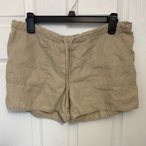 LONDONJEAN Light Tan Drawstring Linen-Blend Athletic Shorts